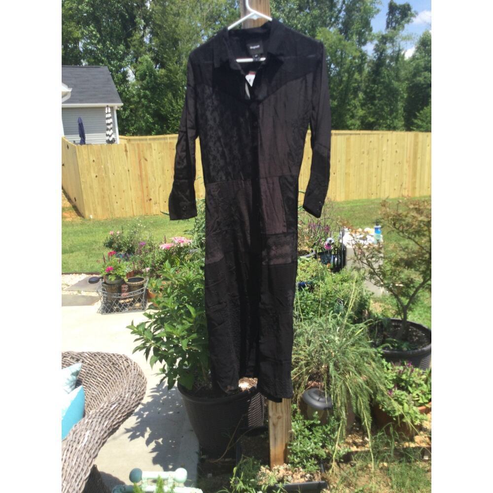 $275 Desigual Womens Shirt Dress Black Size 8 NEW Country Witchy Western Fringe